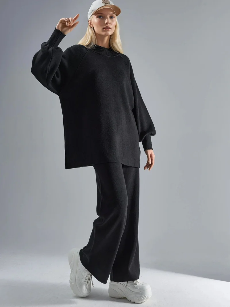 MY FASHION Black MY FASHION Loose Fit Sweater & Pants Knit Co-ord Set for Women | Best Price UAE